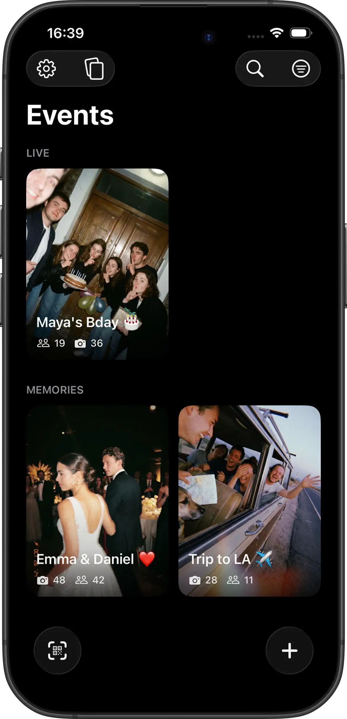 Events and memories in Join Camera