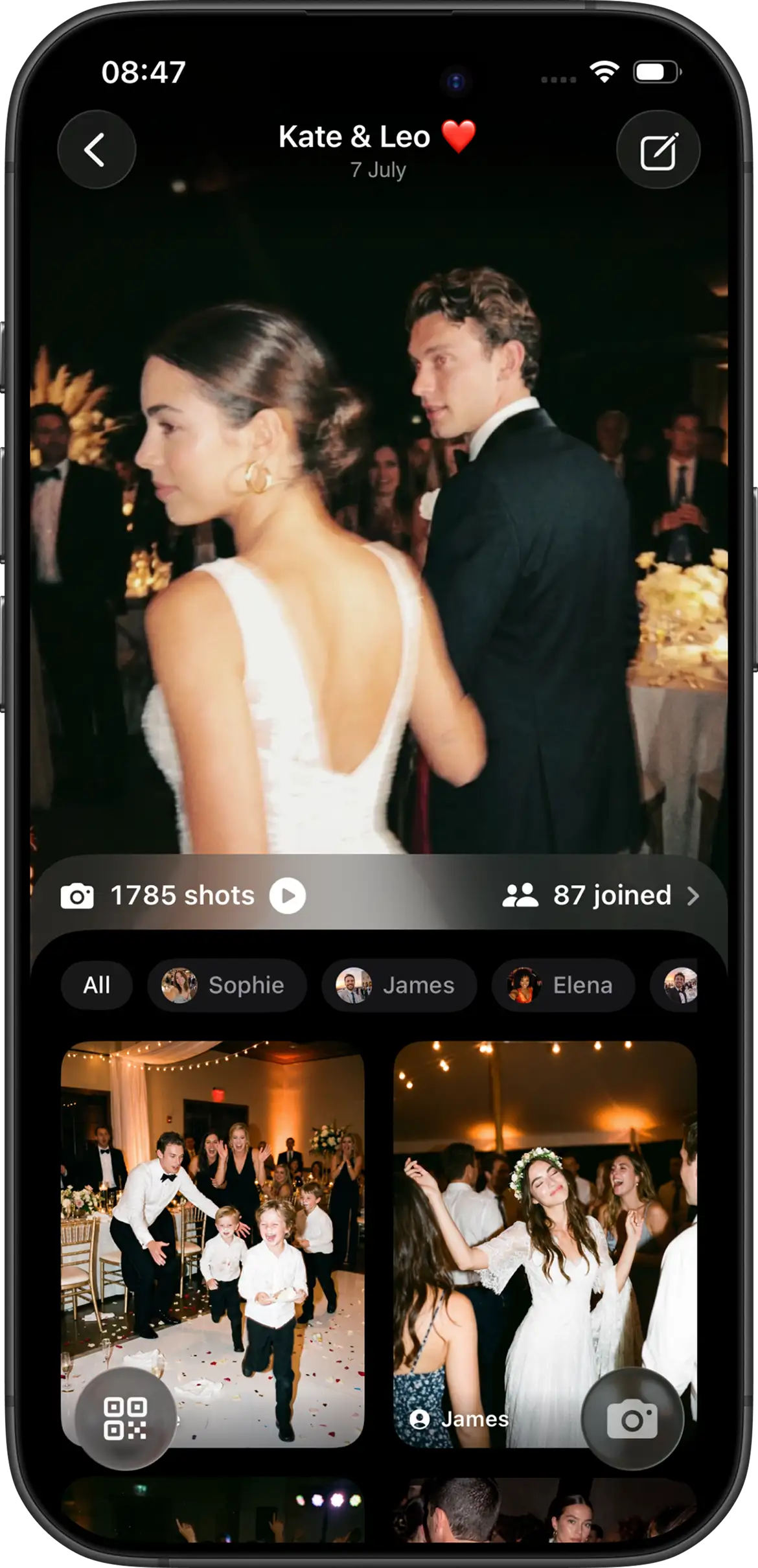 Guests capturing a moment at a wedding